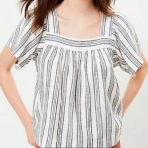 LOFT White Top with Gray Vertical Stripes.Preowned